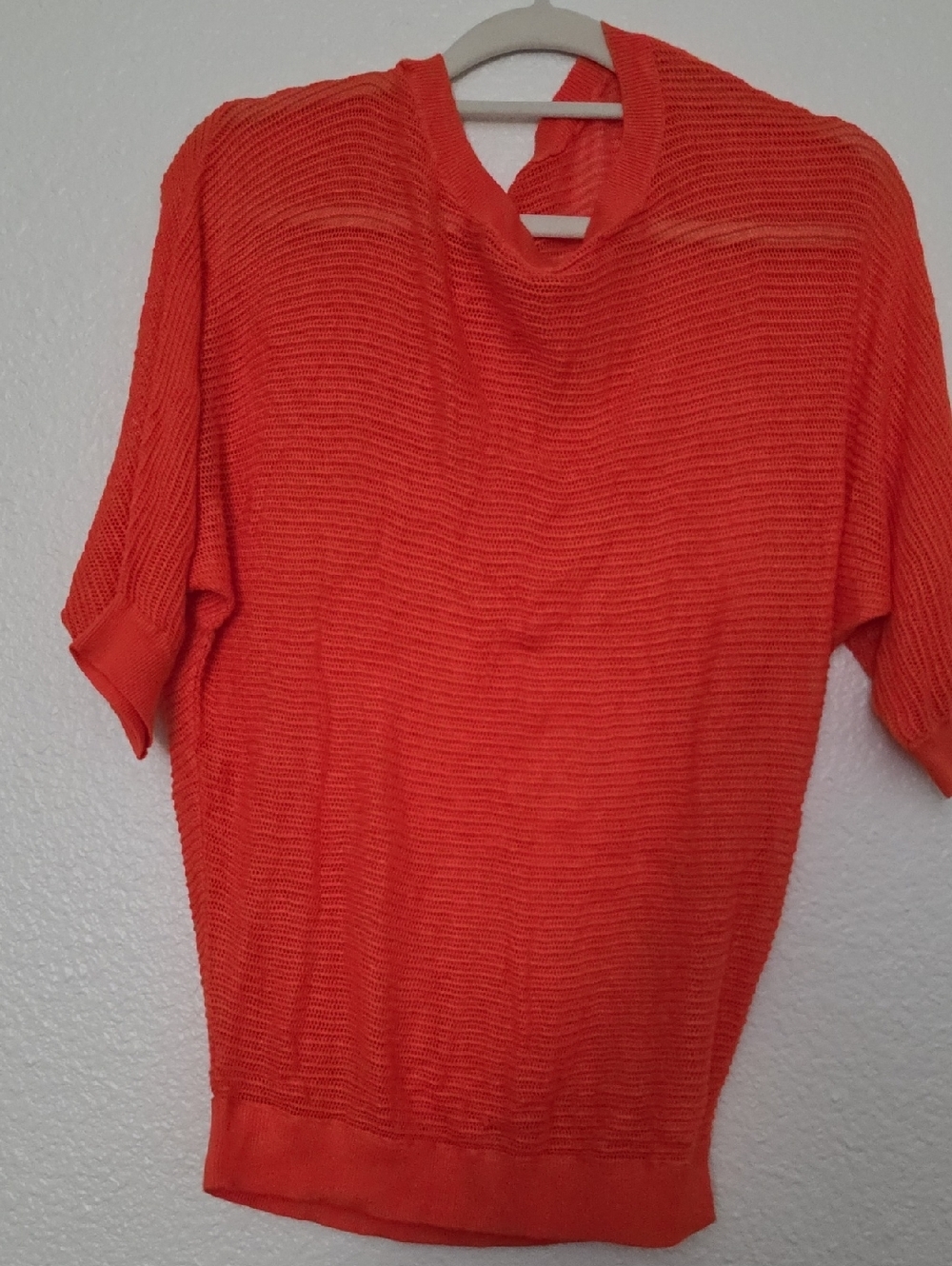 Women's Short-Sleeve Open-Knit Top in Bright Orange